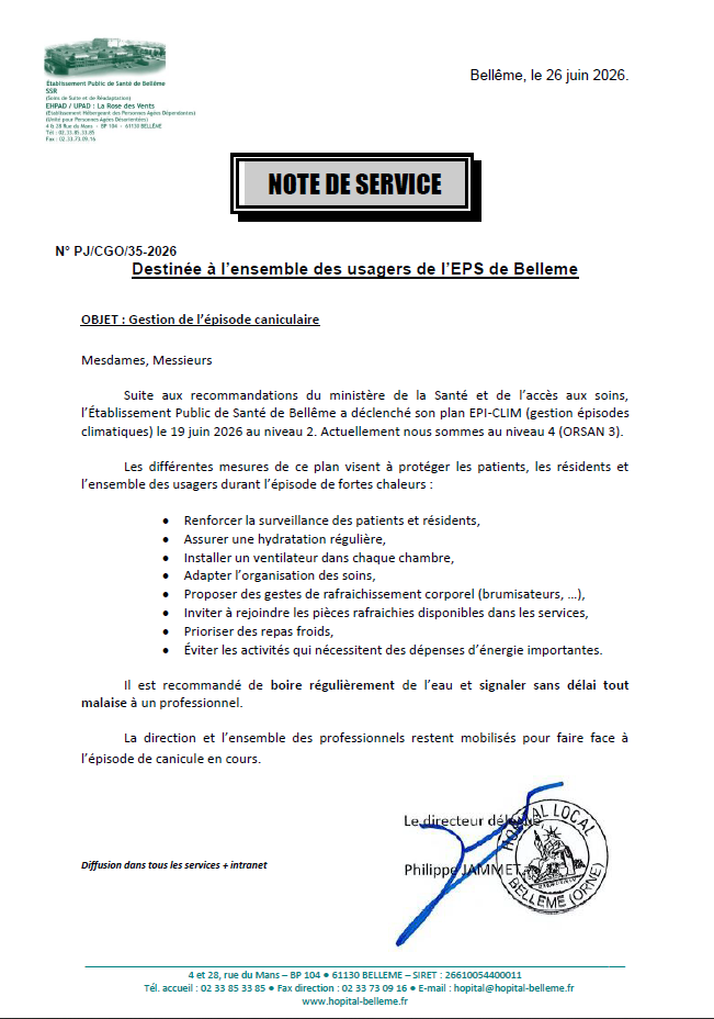 Note aux usagers Note de service